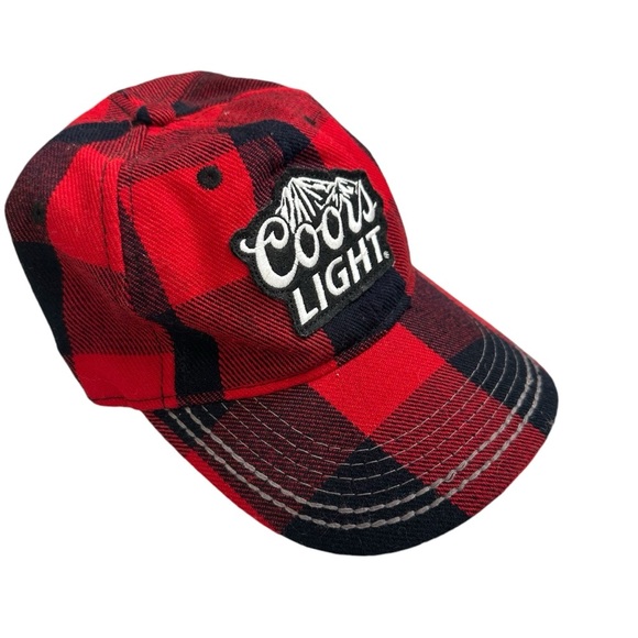 MillerCoors Coors Light Red & Navy Blue Plaid Cap - Picture 1 of 5